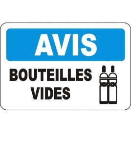 French OSHA “Notice Empty Cylinders” sign in various sizes, materials, languages & optional features