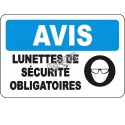 Affiche OSHA «Avis Lunettes de sécurité obligatoires» en français: langues, options, formats & matériaux variés