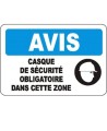 French OSHA “Notice Safety Helmet Mandatory in this Zone” sign in various sizes, materials, languages & optional features