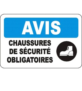 Affiche OSHA «Avis Chaussures de sécurité obligatoires» en français: langues, options, formats & matériaux variés