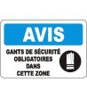 French OSHA “Notice Safety Gloves Mandatory in this Zone” sign in various sizes, materials, languages & optional features