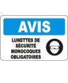 Affiche OSHA «Avis Lunettes de sécurité monocoques obligatoires» en français: langues, options, formats & matériaux variés