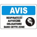 Affiche OSHA «Avis Respirateur autonome obligatoire dans cette zone» en français: langues, options, formats & matériaux variés