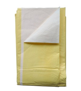 Multipurpose emergency blanket made of tissue and poly, packaged individually. 56" x 88.5" (142 cm x 225 cm).