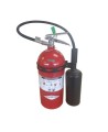 Heavy-duty black plastic extinguisher strap with hose clip, for 10 lbs & 15 lbs carbon dioxide (CO2) fire extinguishers.