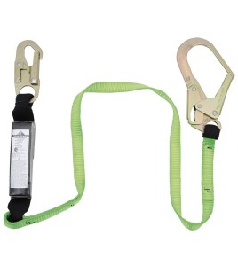 Peakworks polyester web lanyard with a Shock pack energy absorber and a rebar hook, 100-254 lb