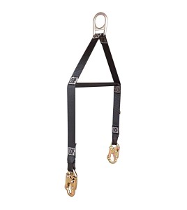 North Safety lifting yoke & spreader bar for work in confined spaces. Polyester webbing, carabiners & D-Ring of steel alloys.