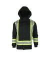 Low-visibility 7-in-1 winter coat, black with retroreflective stripes, CSA Z96-15 Class 1 Level 2.