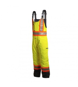 Yellow high visibility overalls with retroreflective stripes, CSA Z96-15 Class 2 level 2.