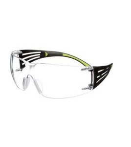 Lunette de sécurité SecureFit SF401 pour protection oculaire de 3M. Lentille claire antibuée avec monture noir et vert