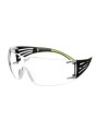 3M SF401SecureFit protective eyewear with anti-fog treated clear polycarbonate lenses with black temples w/ neon green accents