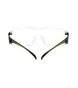 3M SF401SecureFit protective eyewear with anti-fog treated clear polycarbonate lenses with black temples w/ neon green accents