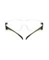 3M SF401SecureFit protective eyewear with anti-fog treated clear polycarbonate lenses with black temples w/ neon green accents