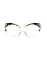 3M SF401SecureFit protective eyewear with anti-fog treated clear polycarbonate lenses with black temples w/ neon green accents