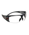 3M SF601 SecureFit protective eyewear with anti-fog treated clear polycarbonate lenses with grey temples w/ red accents