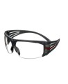 3M SF601 SecureFit protective eyewear with anti-fog treated clear polycarbonate lenses with grey temples w/ red accents