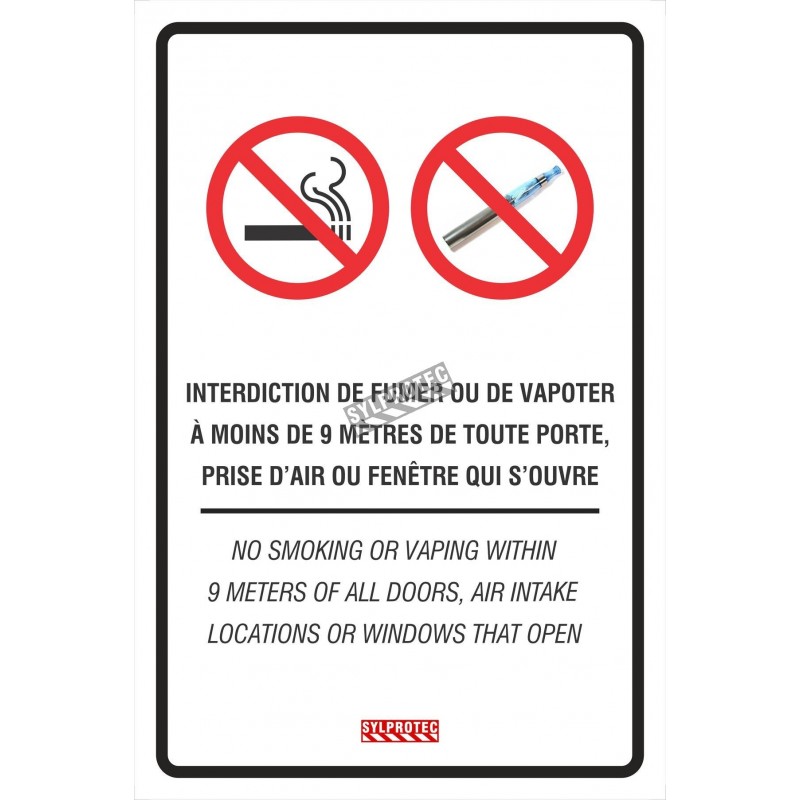Affiche Bilingue Interdiction De Fumer Ou De Vapoter A Moins De 9 M