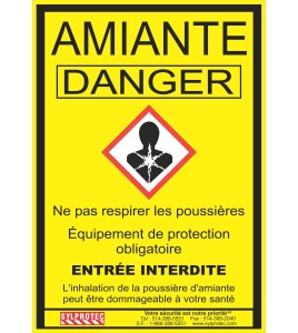 Statutory & compulsory sign for Quebec construction sites involving asbestos related activities. 14"x18.5". Only in French.