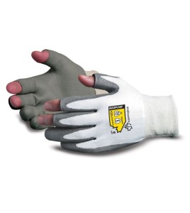 Open-finger glove with Dyneema® cut level A2, polyurethane palm-coated. Sold in pairs.