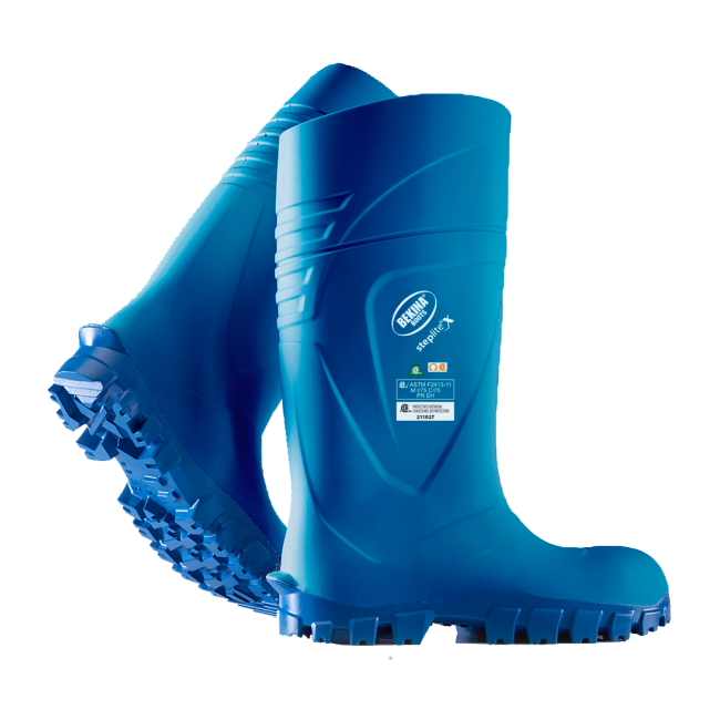 Bottes imperméables Bekina StepliteX en polyuréthane vert, caps et semelles d'acier, conformes CSA Z195.