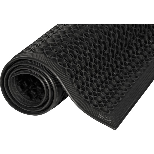 Black carpet 1/2 in.  made of vulcanized rubber with cylindrical flow openings and rising grooves.