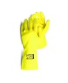 Natural yellow rubber latex unsupported textured & flock-lined safety glove. 12 in long and 16 mils thick. 