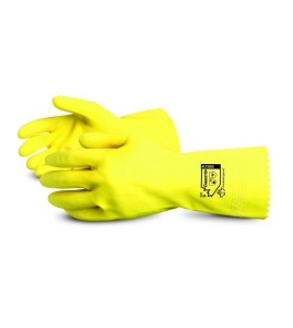 Gants de latex naturel jaune doublés de coton, épaisseur 18 mil, longueur 12 pouces, larges (9), 12 paire/paquet.