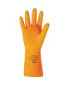 Orange  latex glove textured 13 in long and 29 mils thick. 