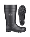 Bottes imperméables faites de PVC noir, la  tige (hauteur) de la botte est de 16 po (41 cm).