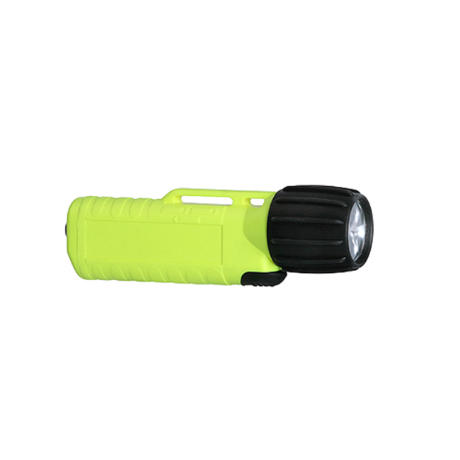 UK4AA-AS2 certified anti-explosion front switch flashlight with xenon bulb. Orange casing.