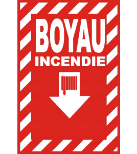 Affiche d’urgence et d’incendie «Feu Boyau» hachuré transversale, en divers formats & matériaux.