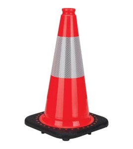 Orange traffic cone 18 in. with reflective band of 4 in. Weight: 3.8 lbs. Made from 100% PVC. 