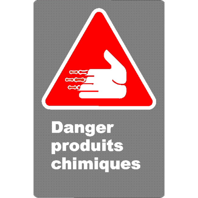 Affiche CSA «Danger produits chimiques» en français: divers formats, matériaux & langues + options