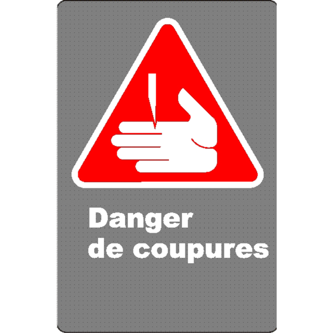 French CSA "Danger Cutting Hazard" sign in various sizes, materials & languages + options