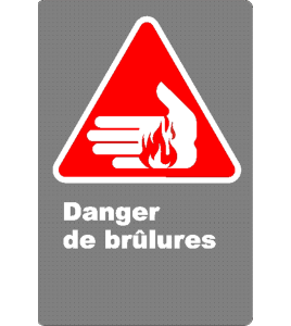 Affiche CSA «Danger de brûlures» en français: langue, format & matériau divers + options