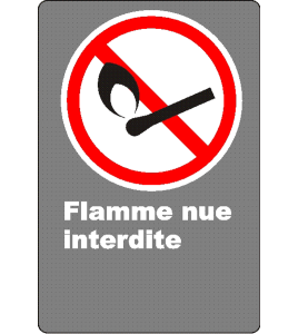 French CSA "No Open Flames" sign in various sizes, shapes, materials & languages + optional features