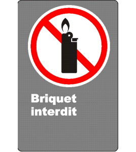 French CSA "No Lighters Allowed" sign in various sizes, shapes, materials & languages + optional features