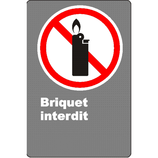 French CSA "No Lighters Allowed" sign in various sizes, shapes, materials & languages + optional features