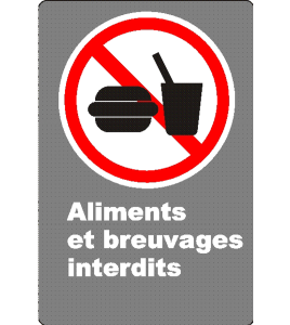 French CSA "No Food or Drink" sign in various sizes, shapes, materials & languages + optional features