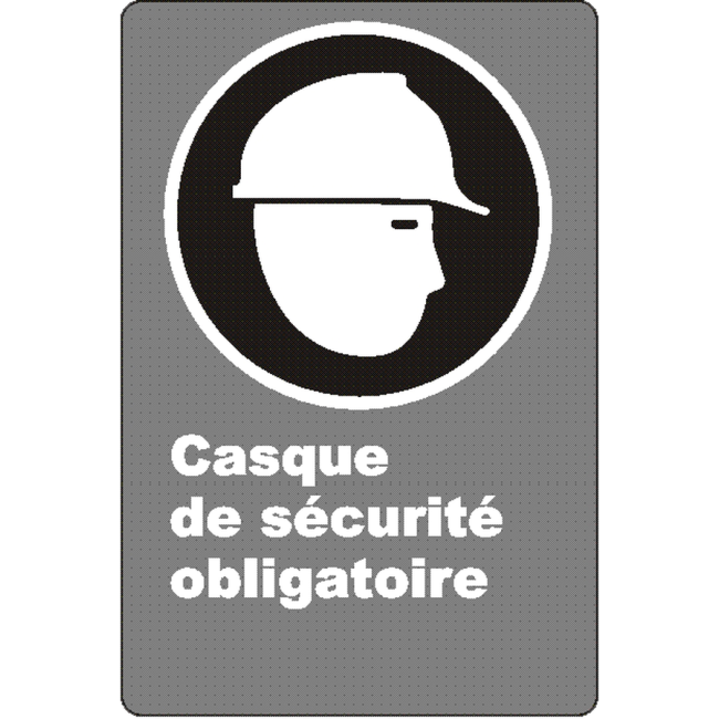 French CSA "Safety Helmet Mandatory" sign in various sizes, shapes, materials & languages + optional features