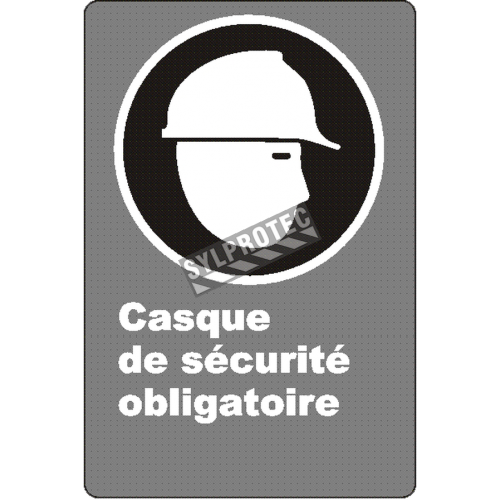 French CSA "Safety Helmet Mandatory" sign in various sizes, shapes, materials & languages + optional features