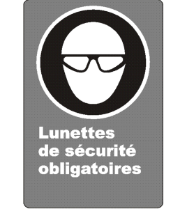 French CSA "Safety Eyewear Mandatory" sign in various sizes, shapes, materials & languages + optional features