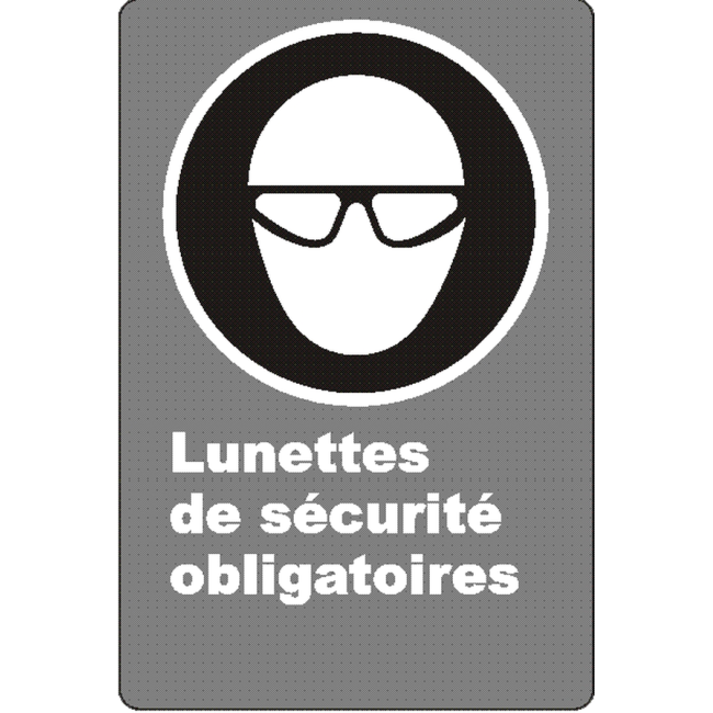 French CSA "Safety Eyewear Mandatory" sign in various sizes, shapes, materials & languages + optional features