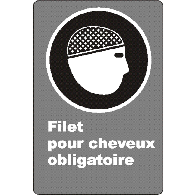 Affiche CSA «Filet pour cheveux obligatoire» de langue française: langues, formats & matériaux divers + options