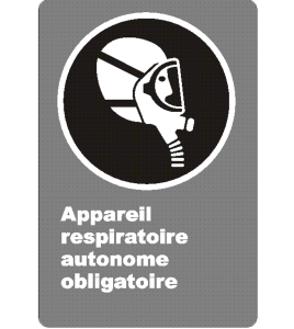 French CSA "Self-Contained Breathing Apparatus Mandatory" sign: many sizes, materials & languages + optional features