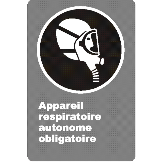 French CSA "Self-Contained Breathing Apparatus Mandatory" sign: many sizes, materials & languages + optional features