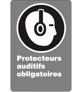 Affiche CSA «Protecteurs auditifs obligatoires» de langue française: langues, formats & matériaux divers + options