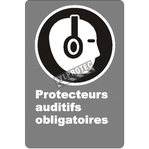 Affiche CSA «Protecteurs auditifs obligatoires» de langue française: langues, formats & matériaux divers + options