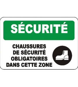 French OSHA “Safety Protective Footwear Required in this Area” sign: various sizes, materials, languages & optional features