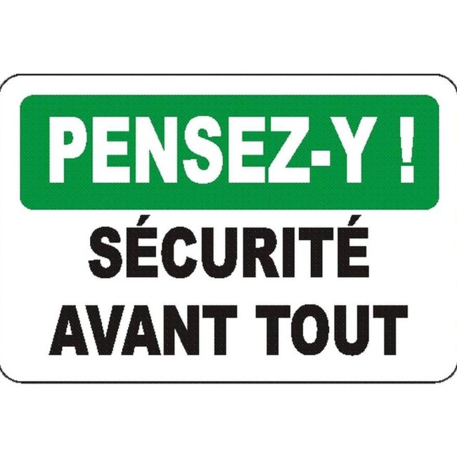 Affiche OSHA « Pensez-y ! Sécurité avant tout » en français: langues, formats, matériaux & éléments optionnels variés